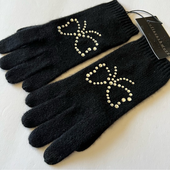 SOFIA CASHMERE SILVER CRYSTAL STUD EMBELLISHED CASHMERE GLOVES BLACK OS NWT